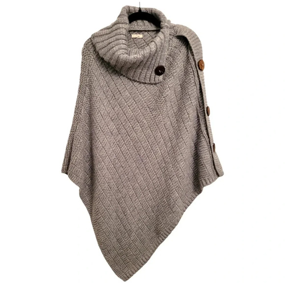 e LUNA gray knit split turtleneck pullover poncho sweater Women's OS warm cozy - Picture 1 of 7
